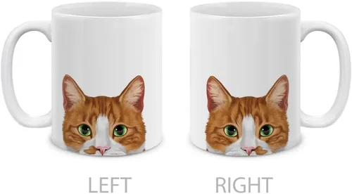 Vista 2 de MUGBREW Taza de té de cerámica bicolor blanco y naranja con gato atigrado Gatito, 11 oz