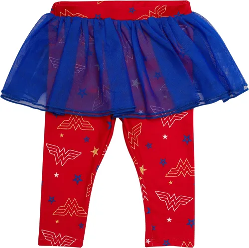 Vista 6 de WONDER WOMAN Conjunto de 4 piezas para bebé niña, camiseta de manga corta, pantalones leggings con falda tutú, body y pantalones cortos con cordón