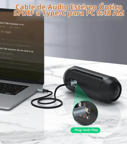 Vista 3 de Cable de audio óptico USB C a Toslink, puerto USB C unidireccional a SPDIF, cable de audio estéreo óptico digital macho para smartphone, tableta