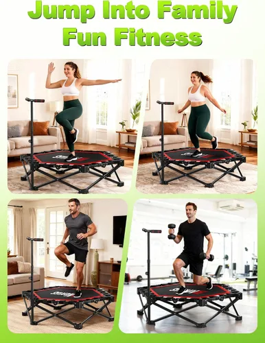 Vista 6 de 42" Foldable Mini Trampoline- 450lb Capacity Fitness Rebounder w/3-Level Adjustable T-Bar, Adults Workout Trampoline, Non-Slip Pad Foldable Design
