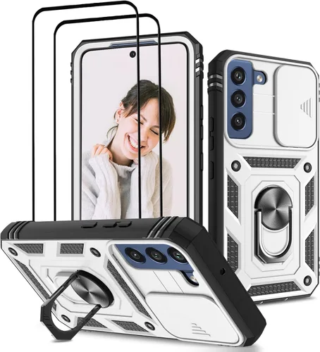 Vista 14 de Jeylly Funda para Galaxy A12 con cubierta deslizante para cámara, protector de pantalla de vidrio templado, protección híbrida de policarbonato duro