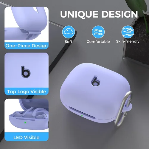 Vista 3 de Funda de silicona AhaStyle para Beats Powerbeats Pro 2 (2025) con kit de limpieza y mosquetón [Logotipo superior visible] Funda protectora completa