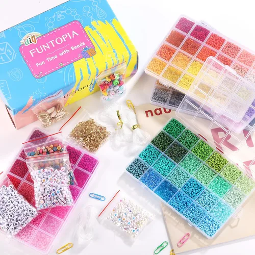 Vista 7 de Funtopia 120 Colores Cuentas de Semillas de 2 mm para Hacer Joyas, 49000 Piezas de Cuentas de Vidrio Pequeñas para Pulseras, Kit de Pulseras