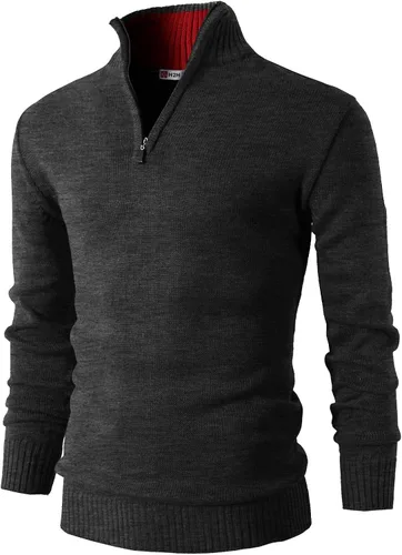 Vista 8 de H2H Suéter de cuarto cremallera para hombre, estilo casual, ajustado, polo Kmoswl021-azul marino