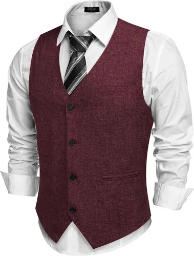 Vista 7 de COOFANDY Chalecos casuales de negocios para hombre, chaleco ligero de corte ajustado para traje Verde militar