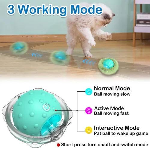 Vista 13 de Waaiio Juguetes interactivos para gatos de interior, bola de gato móvil automática en bolsa, estimulación de chirridos, juego de ejercicios