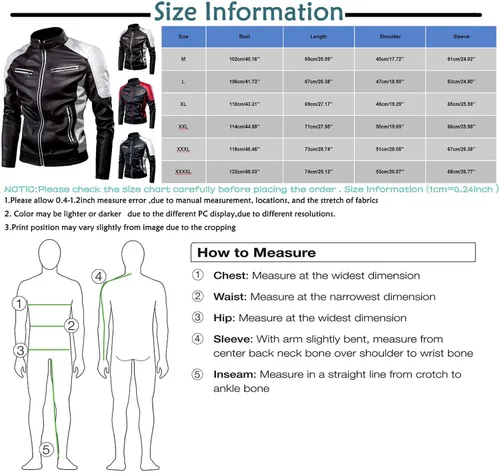 Vista 2 de ADSSDQ Chaqueta de motocicleta para hombre, con cremallera, casual, cuello alto, piel sintética, con cremallera, impermeable, chaqueta bomber