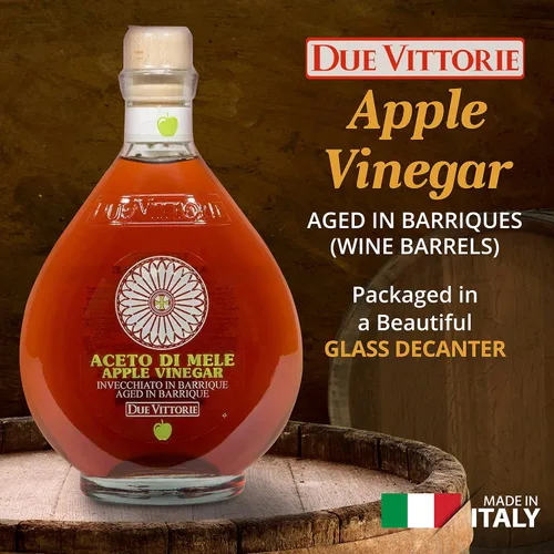 Vista 2 de Due Vittorie Vinagre de manzana Vinagre de sidra de manzana crudo fácil de beber envejecido en barriles de vino de barrica, vinagre gourmet