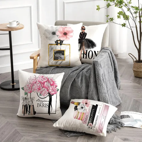 Vista 7 de Juego de 4 fundas de almohada de 18 x 18 pulgadas, bonitas fundas de almohada decorativas a la moda, fundas de almohada para cama, sofá, fundas