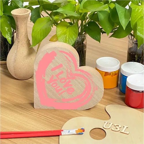 Vista 6 de Paquete de 4 letreros de madera de madera de 6 pulgadas de grosor con forma de corazón de madera de fibropanel de densidad media sin terminar