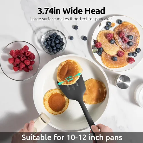 Vista 5 de U-Taste Espátula ranurada de silicona, 13.6 pulgadas de largo/3.7 pulgadas (2) Negro (ranurado)