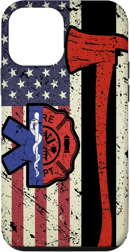 Vista 16 de Funda para iPhone 16 EMT Firefighter American Flag Patriot Paramedic Firefighter