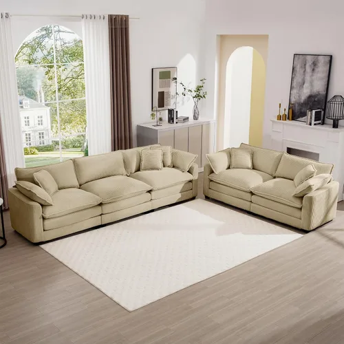 Vista 18 de mikibama Juego de sofá de lujo de 2 piezas, sofá de dos plazas y sillón, juego de sofás de pana moderna cómodos tipo nube para sala de estar