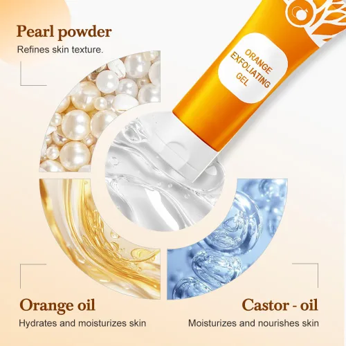 Vista 4 de Gel exfoliante naranja para cara y cuerpo, exfoliante de limpieza profunda y suavizante, exfoliante facial con enzimas naturales, elimina suavemente