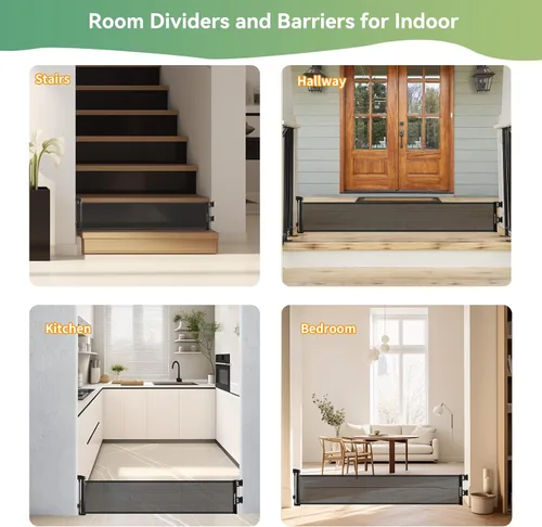 Vista 5 de Puerta corta para perro, puertas retráctiles para perros de 14 pulgadas de alto, puerta retráctil de malla para mascotas, extendida hasta 55
