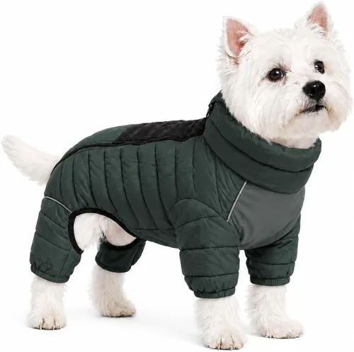 Vista 61 de Suéter para Perro ArmyGreen, Resistente al Viento, Reflectante - Chaqueta de Invierno Dirigible para S, M, L - Cremallera, Tallas Ajustables Verde