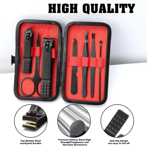 Vista 3 de NZKNP - Juego de manicura de viaje 7 en 1 con estuche, kit de aseo de uñas, herramientas para el cuidado, regalos del día del padre, regalos