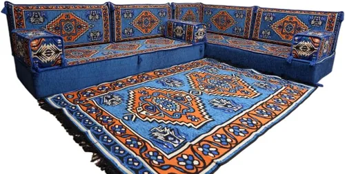 Vista 151 de arabicsofa Juego de asientos Jalsa en forma de L – Majlis árabe hecho a mano con almohadas de respaldo
