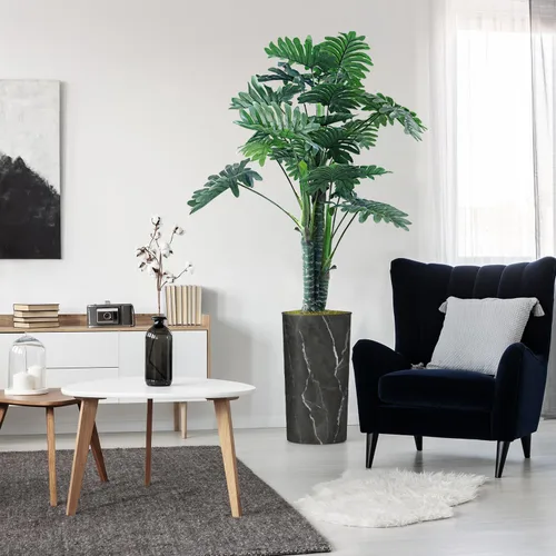 Vista 8 de Árbol artificial con efecto de granito moderno, palmera tropical areca artificial de seda para decoración del hogar en interiores y exteriores