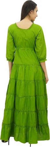 Vista 7 de Bimba Vestido largo de algodón de verano con manga 34 para mujer con cordón en la cintura
