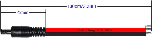 Vista 3 de Cable de alimentación de CC, cable de alimentación de 14 AWG CC de 0.217 in x 0.083 in macho a cable desnudo, cable de reparación de cable