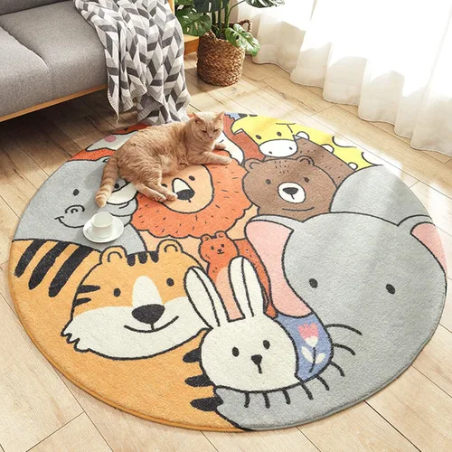 Vista 3 de ABREEZE Alfombra de juegos para niños, alfombra redonda de 4 pies para zoológico, suave felpa antideslizante, alfombra para niños, para dormitorio