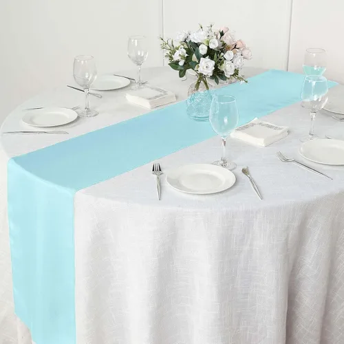 Vista 9 de Efavormart - Camino de mesa de poliéster de alta calidad azul claro para bodas, fiestas de cumpleaños, banquetes, decoración, ajuste rectangular