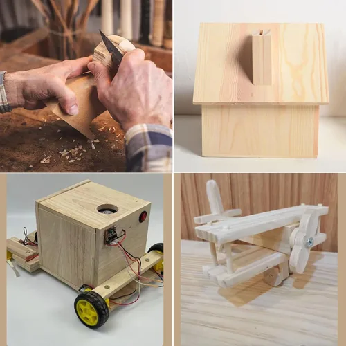Vista 6 de 4 tableros rectangulares de madera sin terminar para manualidades, bloques de madera de corte en blanco de 8 x 6 x 0.8 pulgadas para tallar madera