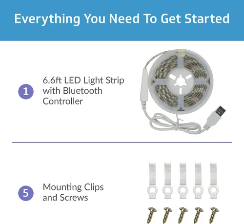 Vista 4 de CLEANLIFE TrueColor - Tira LED inteligente – Cinta USB de 6.6 ft con control Bluetooth – Controlada por aplicación y programable – Blanco cálido a