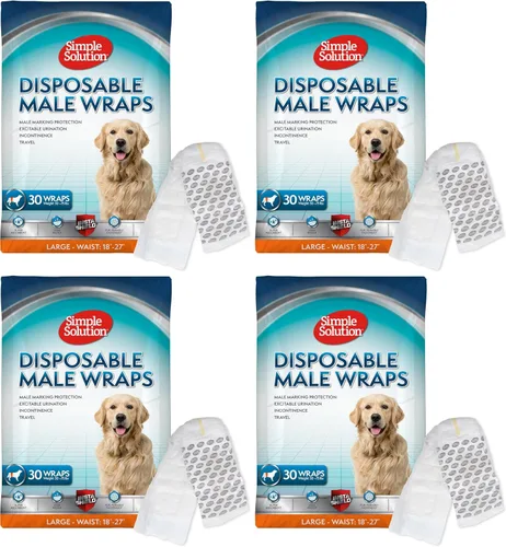 Vista 13 de Simple Solution Pañales Desechables Envolventes para Perros Machos, True Fit, Absorbentes, A Prueba de Fugas con Indicador de Humedad, Pañal