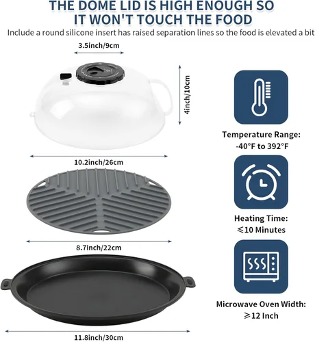 Vista 6 de Tapa Protectora contra Salpicaduras para Microondas de 10.2 Pulgadas con Vaporizador de Agua, Protector Transparente contra Salpicaduras