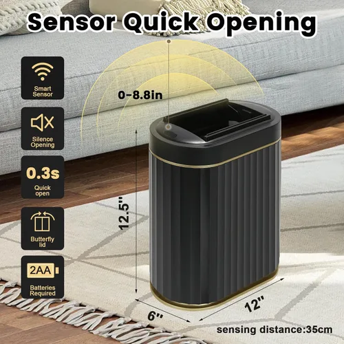Vista 7 de ELPHECO - Cubo de basura de baño con tapa mariposa, papelero con sensor de movimiento para baño, papelera decorativa automática, accesorios de baño