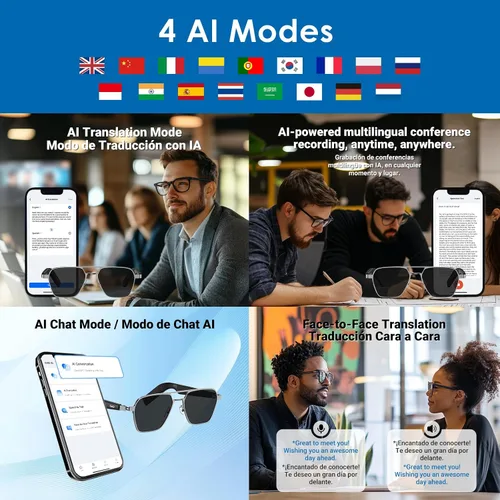 Vista 3 de GetD AI Smart Glasses Aviator, traducción en tiempo real, gafas Bluetooth AI Sunglasses for Women Men, Polarized Lens, Bluetooth Open Earbuds, 11H