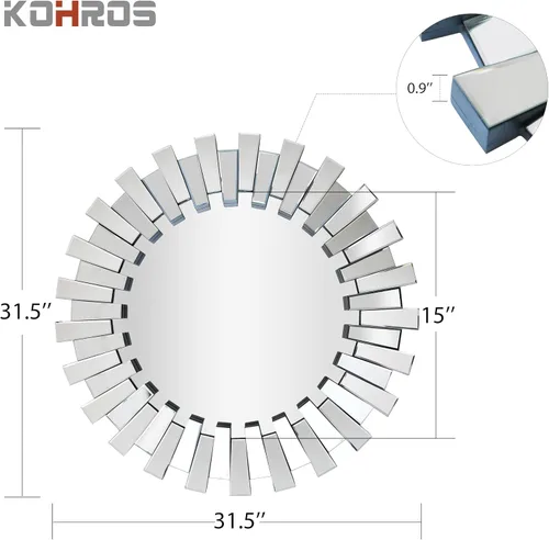 Vista 2 de KOHROS Espejos redondos decorativos de pared, espejo moderno irregular para sala de estar, dormitorio, entrada, 31.5 pulgadas
