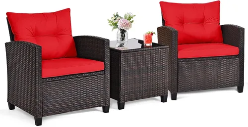 Vista 11 de ORALNER Juego de muebles de patio de 3 piezas, juego de mimbre para Beige