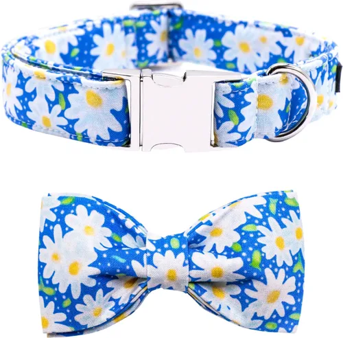 Vista 12 de Maca Bates - Collar de perro azul a cuadros con corbatín marinero con estampado de cuadrícula para cachorros, collar de cuadros ajustable, duradero
