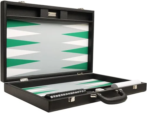Vista 8 de Juego de Backgammon Premium de 19 pulgadas, tamaño grande, tablero negro, puntos blancos y verdes