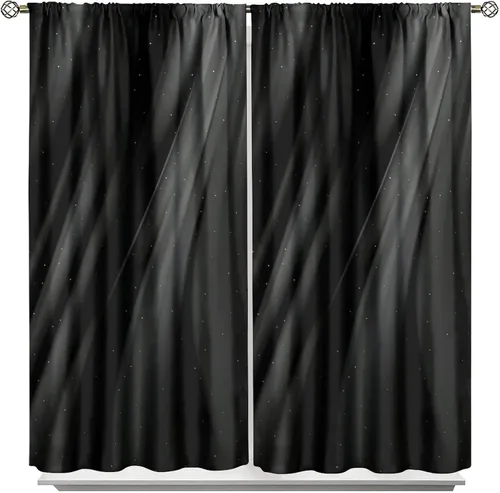 Vista 84 de Cortinas Negras con Dobladillo Dorado, Cortinas Opacas con Bolsillo para Barra con Estampado de Rayas de Foil en Onda Dorada para Decoración de Negro