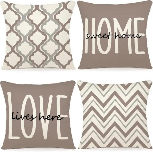 Vista 12 de YCOLL Juego de 4 fundas de almohada de estilo rústico 16x16 Fundas decorativas de almohada de lino para sofá, cama, dormitorio, decoración del hogar