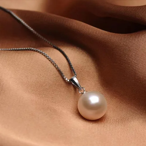 Vista 7 de Single Pearl Necklace for Women Black Freshwater Pearl Drop Pendant Necklace for Girls One pearl choker Birthday Wedding Jewelry Valentine's Day Gift