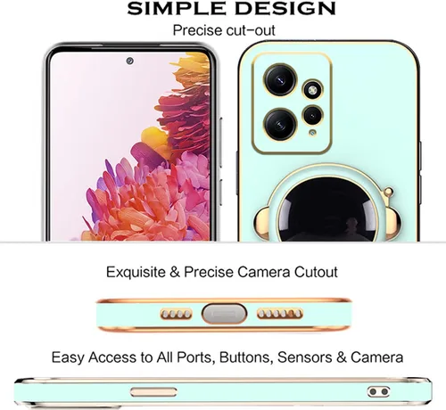 Vista 5 de Compatible con Redmi Note 12 4G Funda con chapado creativo de astronauta de dibujos animados rosa, para Redmi Note 12 4G, funda de teléfono