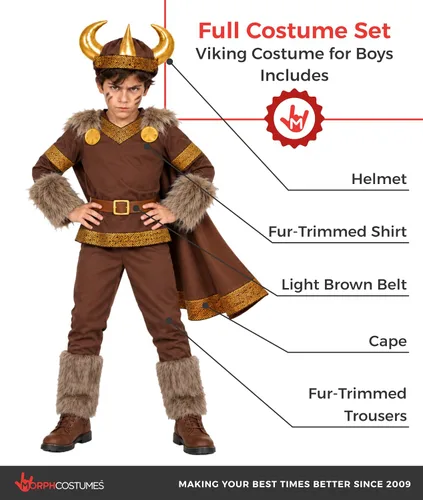 Vista 2 de Fun Shack - Disfraz vikingo para niños, disfraz de Halloween para niños Marrón