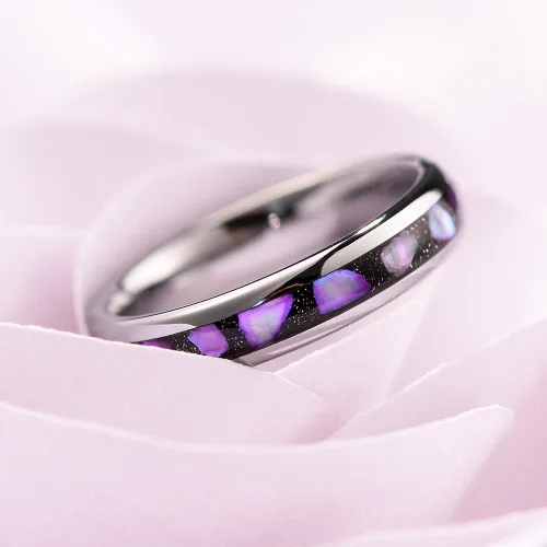 Vista 3 de THREE KEYS JEWELRY Anillos de boda de tungsteno para mujer, 0.157 in, con incrustaciones de concha morada, bandas de compromiso