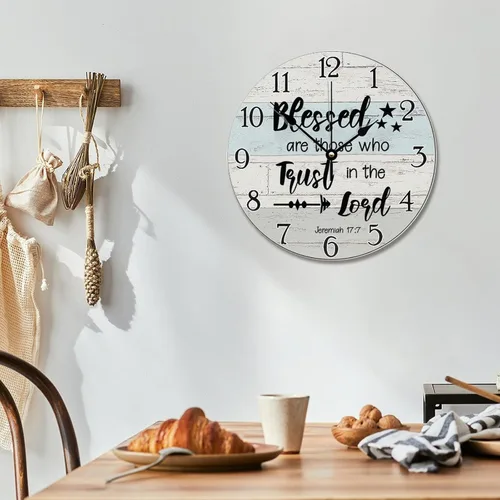 Vista 7 de Trust in the Lord With All Your Heart - Reloj de pared con versículo bíblico – Arte de cita religiosa de madera cristiana inspiradora – Madera
