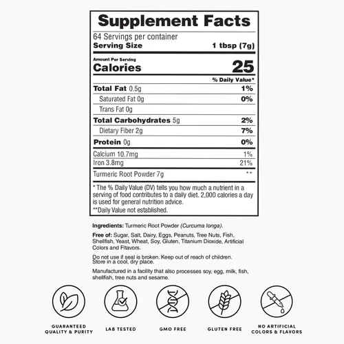 Vista 5 de Nature's Lab Polvo de raíz de cúrcuma - Bolsa de 1 libra (64 porciones)