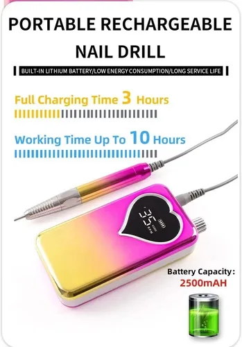Vista 5 de Taladro de uñas de color degradado portátil recargable inalámbrico taladro de uñas 35000Rpm