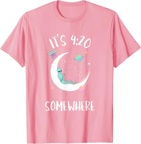 Vista 48 de Funny Weed Joint Smoking Moon Alien It's 4:20 Somewhere Camiseta, Negro, S
