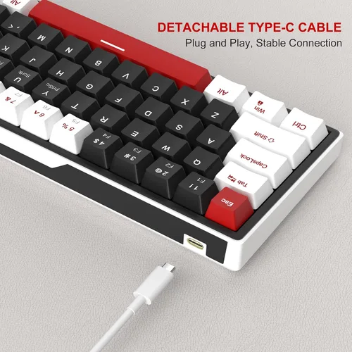Vista 5 de MageGee SKY68 - Teclado mecánico para juegos, 68 teclas, compacto con retroiluminación LED azul, mini teclado ergonómico con cable para Windows PC