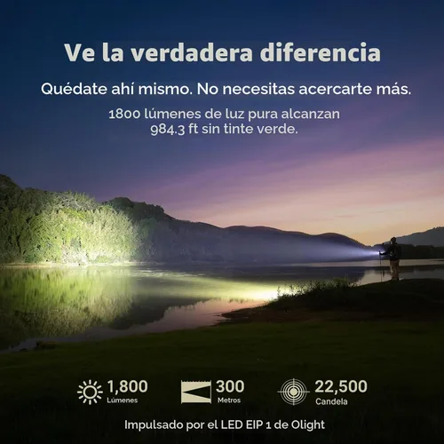 Vista 3 de OLIGHT BatonUltra - Linterna EDC recargable, 1800 lúmenes, 6 modos de luz de bolsillo con luz blanca pura, linternas LED brillantes USB C