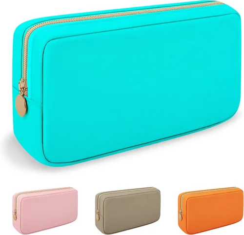 Vista 42 de Iqimott Bolsa Grande de Maquillaje de Nylon, Neceser de Viaje, Bolsa Grande de Cosméticos Preppy, Organizador de Maquillaje de Nylon, Bolsa de Beige